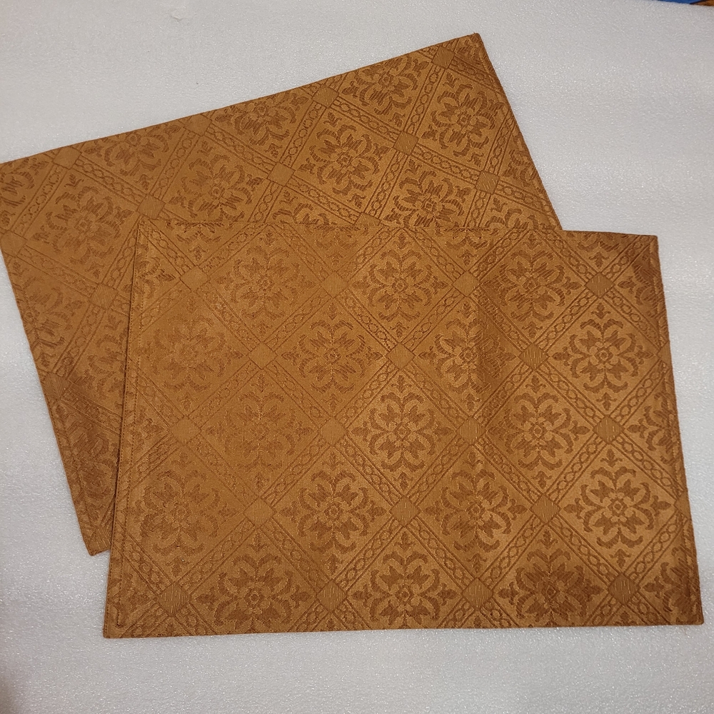 2 Vintage Brocade Placemats In Dark Gold